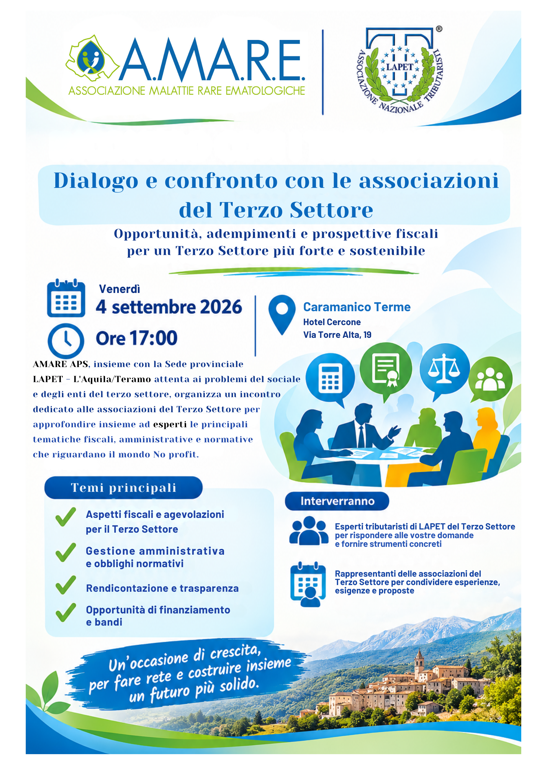 Terzo settore, dalla burocrazia alle opportunità: a Caramanico Terme il confronto con gli esperti